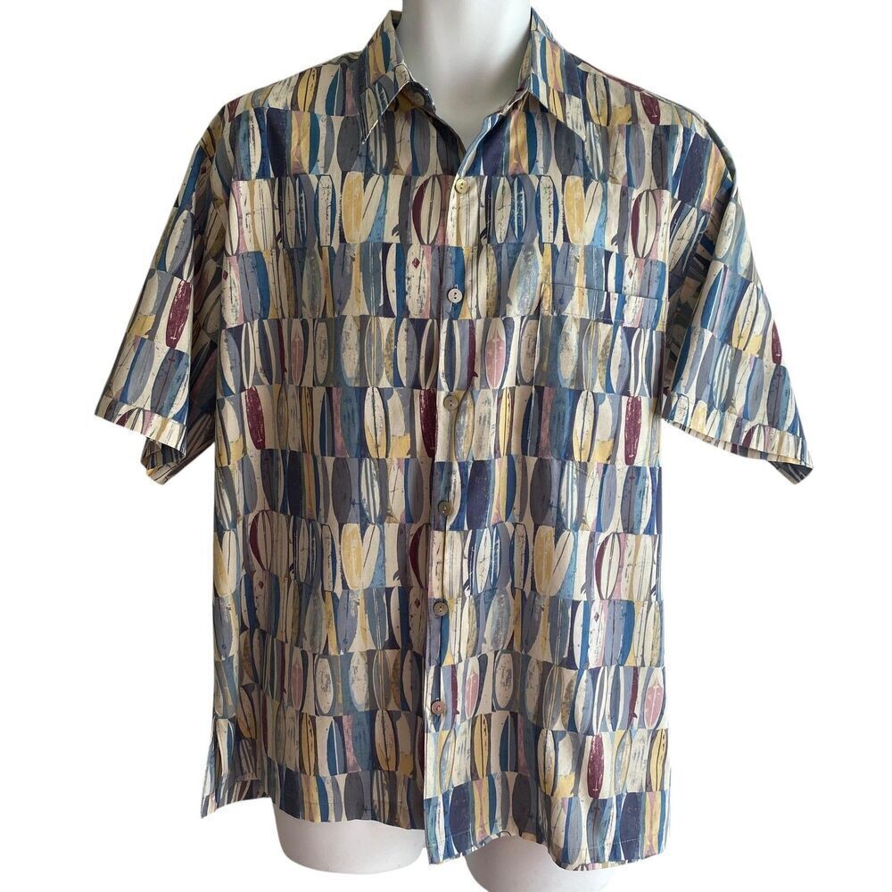 Tori Richard Shirt Mens Medium Aloha Hawaiian Surfboard Print Made in Hawaii